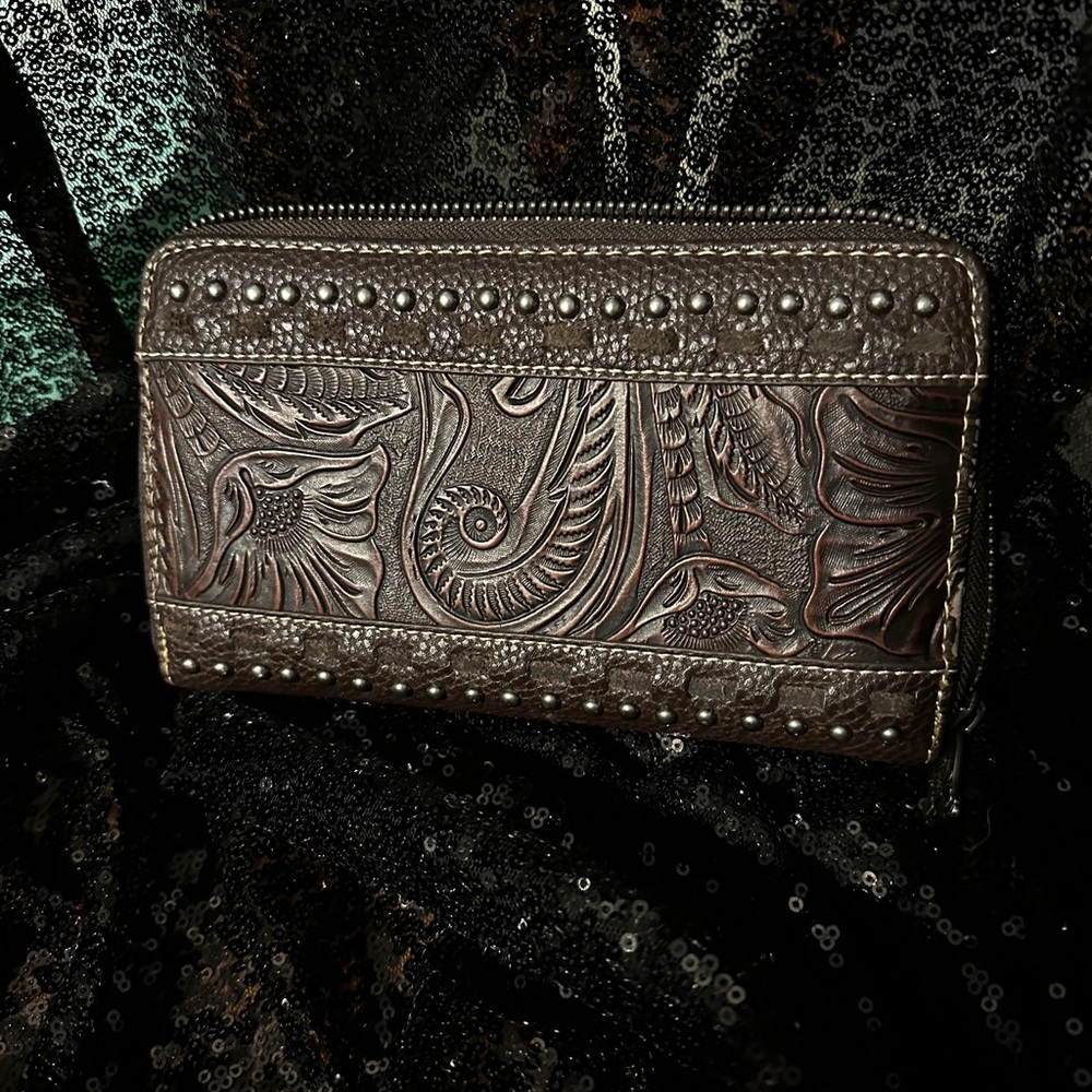Leather western zip wallet